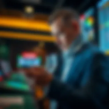Bettor Analyzing Sports Statistics A bettor analyzing sports statistics on a mobile device