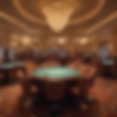 Interior shot of the luxurious gaming floor filled with vibrant lights and gaming tables