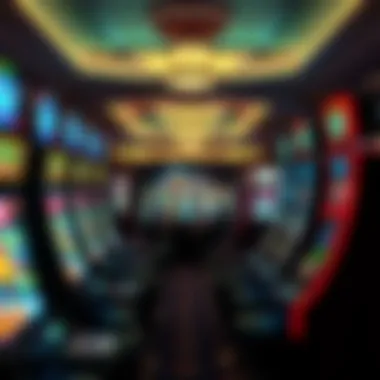 A Casino Interior Showcasing Popular Slot Machines Interior view of a casino featuring Wheel of Fortune machines