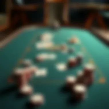 Strategic Poker Table Layout A detailed view of the poker table layout with chips and cards arranged.