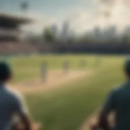 Cricket field with fans cheering