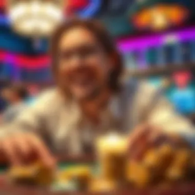 Player Enjoying Casino Game with Bonuses Illustration of a player enjoying a casino game with bonuses