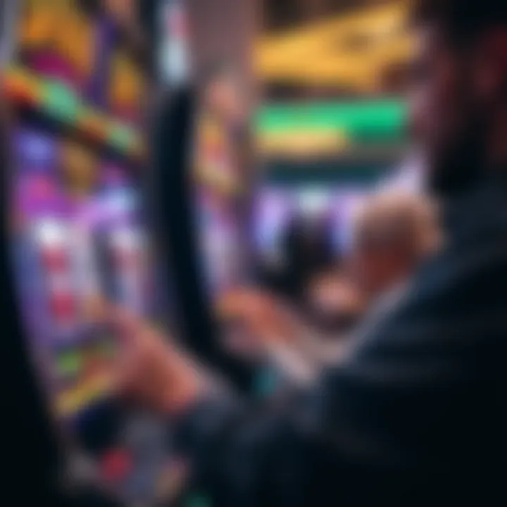 Close-up of a player engaged in spinning the reels on a buffalo slot machine
