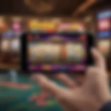 Casino App Interface with No Deposit Bonus A vibrant smartphone displaying a casino app interface with no deposit bonus highlighted.