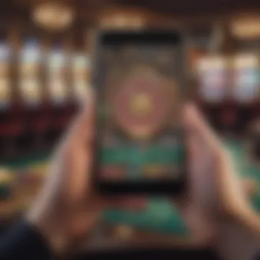 Engaging User Experience in Mobile Casino Gaming A user engrossed in playing casino games on a mobile device with bonuses showing.