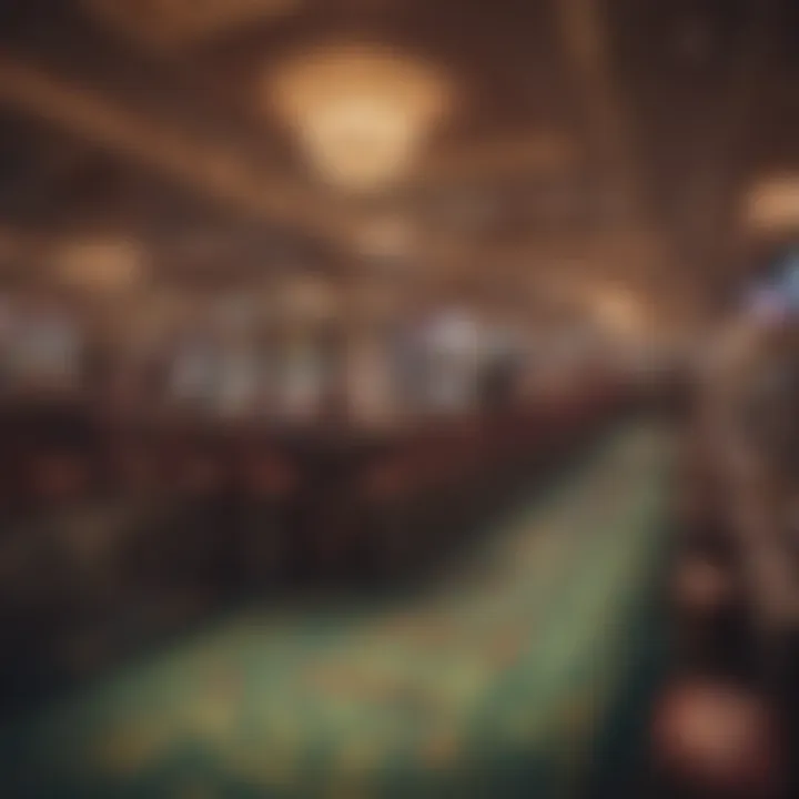 Interior view of a bustling casino floor filled with gaming tables and slot machines