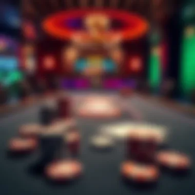 Colorful poker table setup with chips and cards