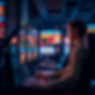 A gamer immersed in playing slot machines on a computer