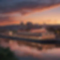 A scenic view of Kansas City's river boat casinos at dusk