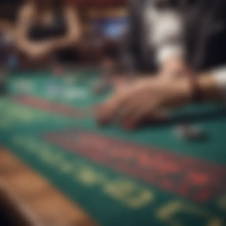 Strategic gameplay at a casino table with promotional signage