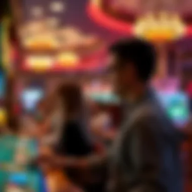 A vibrant atmosphere of a casino with patrons enjoying games