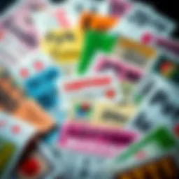 A vibrant selection of lottery tickets from various games