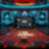A detailed layout of a virtual poker table showcasing online Texas Hold'em gameplay.