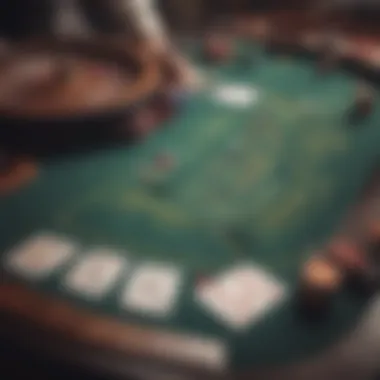 Classic blackjack table setup with cards and chips