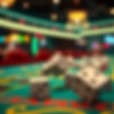 An animated depiction of dice rolling in a game of craps