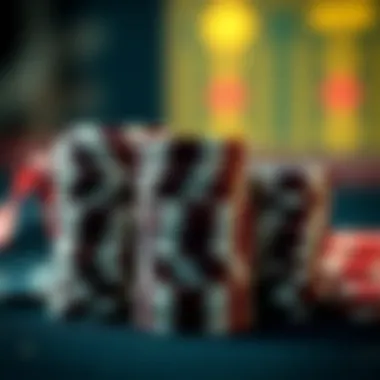 A close-up view of poker chips stacked in a strategic formation