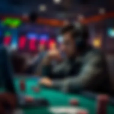 Strategic Thinking in Online Poker A strategic player contemplating their next move in a virtual poker game