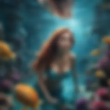 Enchanting underwater scene featuring a mermaid and vibrant sea life