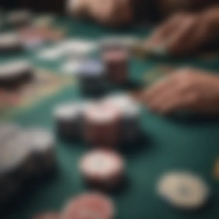 A close-up of poker chips and cards on a table, symbolizing strategy