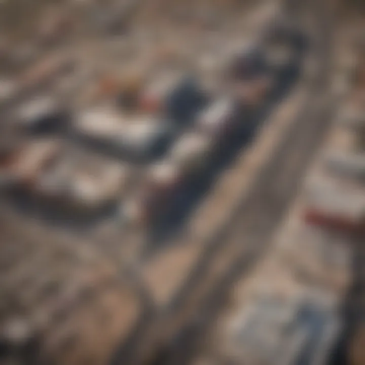 A unique aerial view of the North Vegas Strip, capturing its layout and key establishments.