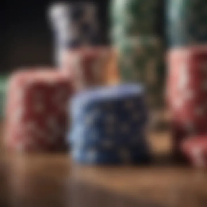 A close-up of poker chips with a blurred background of gameplay