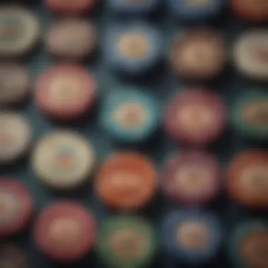 Historical poker chips lined up to highlight their evolution