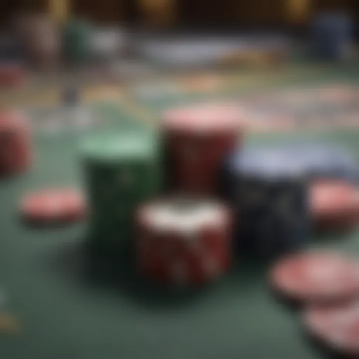 Close-up of poker chips and cards during a crucial moment