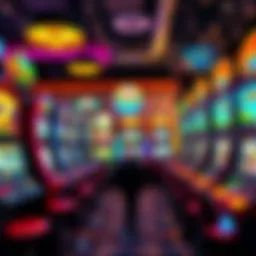 A vibrant array of slot machines in a casino setting.