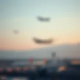 A scenic view of Los Angeles International Airport with planes taking off
