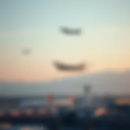A scenic view of Los Angeles International Airport with planes taking off