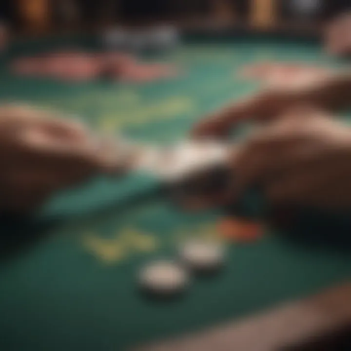 Close-up of chips being exchanged at a blackjack table