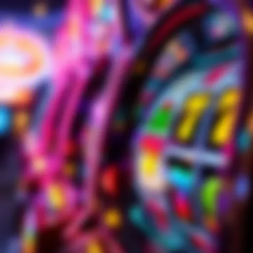 Close-up view of a vibrant slot machine featuring colorful symbols