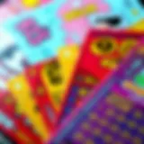 Close-up view of colorful scratch-off lottery tickets