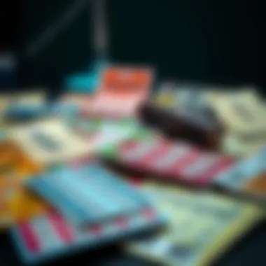 Variety of scratch-off tickets laid out on a table