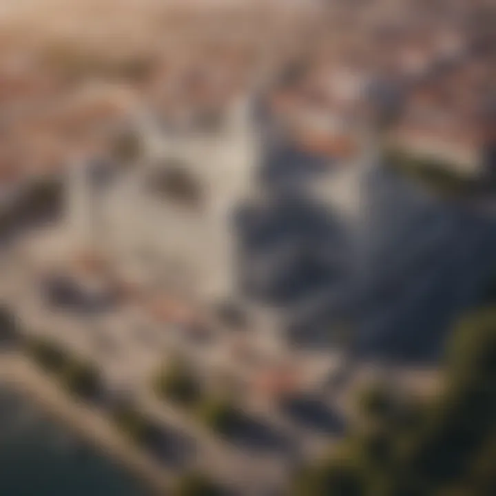 Aerial view of a prominent casino in Lisbon showcasing its architectural beauty and surrounding landscape.