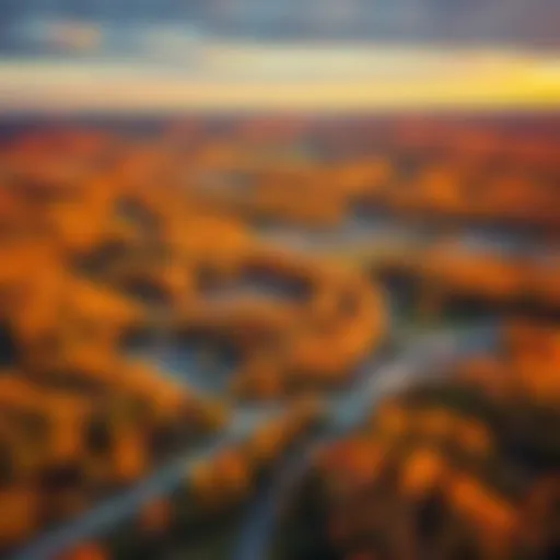 An aerial view of the Turning Stone Indian Reservation showcasing its natural beauty and landscape.