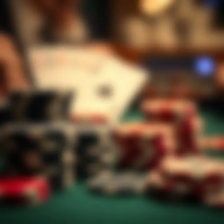 Close-up of poker chips arranged strategically